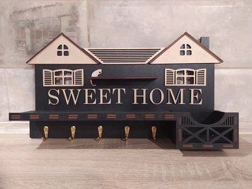 Ключниця Sweet Home будиночок з полицею 43х23см, 5 гачків 3480 фото
