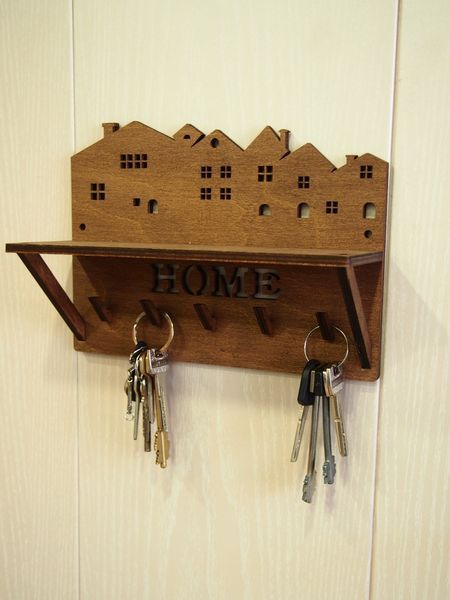Ключниця настінна Місто будиночків з полицею 25х17см, напис HOME 3433 фото