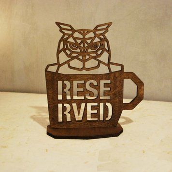 Табличка Reserved Сова в чашці 20х21см 5мм 2696 фото